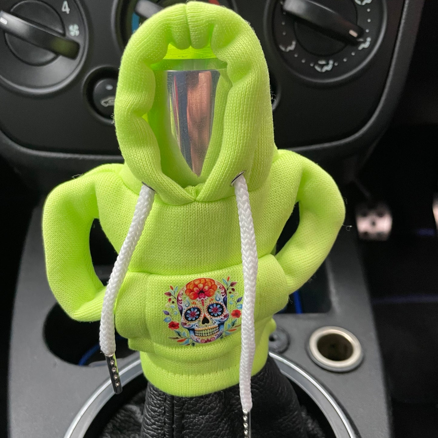 Green Flowers Skull Novelty Gear Stick Hoodie - Retro Fast Fords