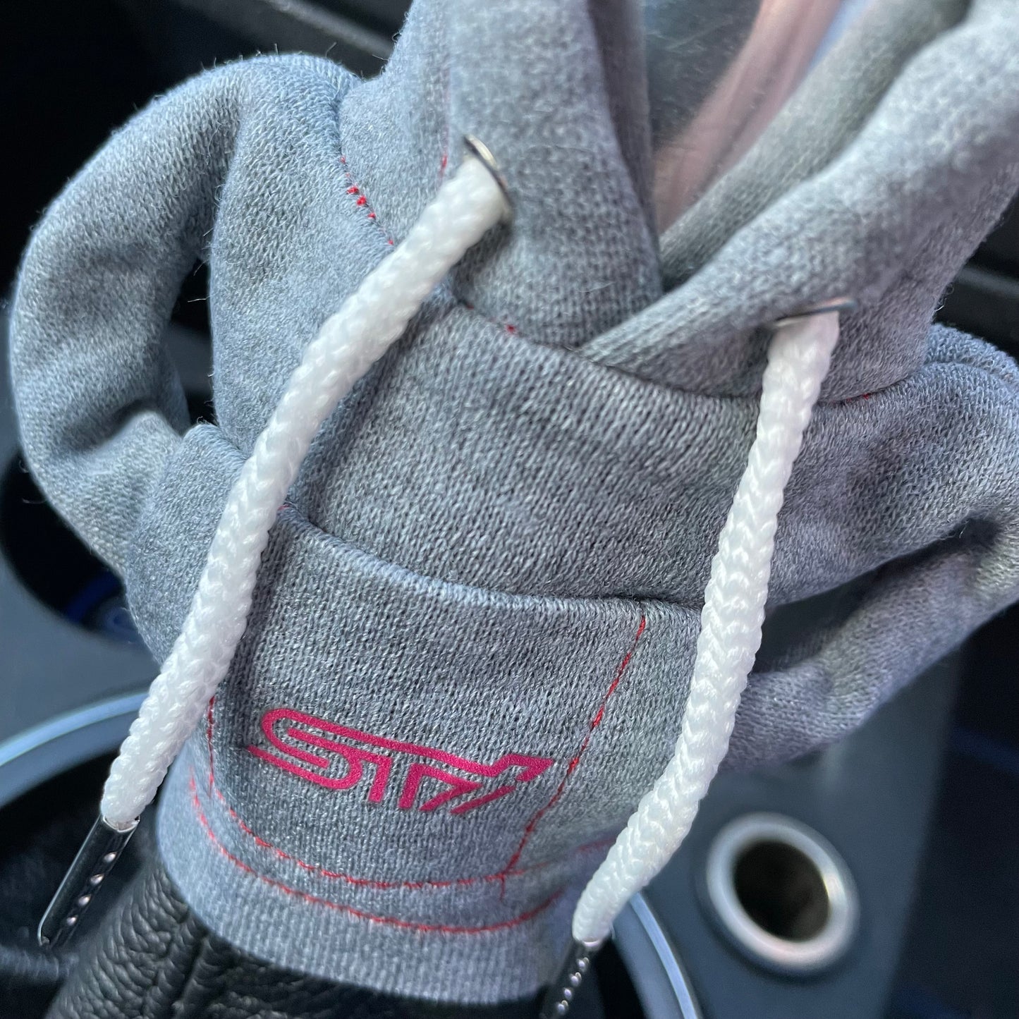 Subaru STI Pink Logo Gear Stick Hoodie Grey - Retro Fast Fords