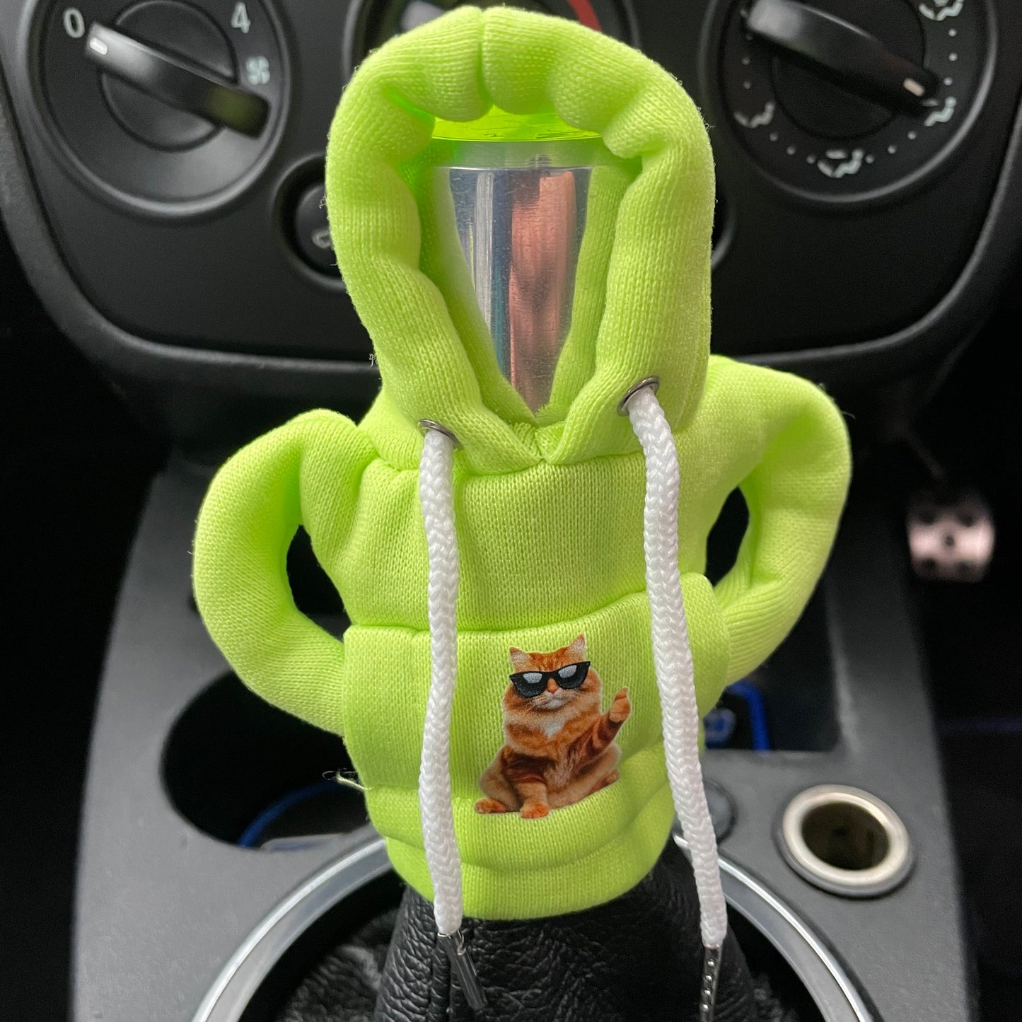 Green Groovy Cat Novelty Gear Stick Hoodie - Retro Fast Fords