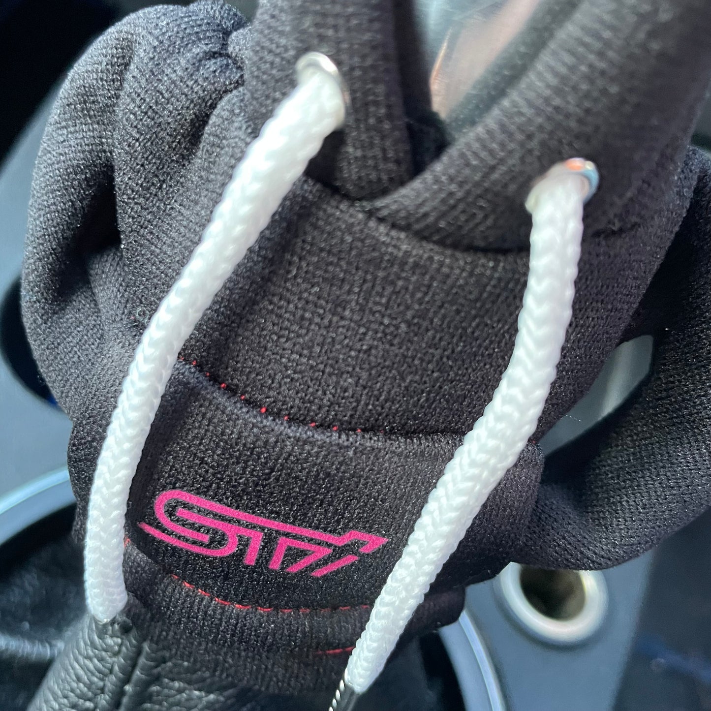 Subaru STI Pink Logo Gear Stick Hoodie Black - Retro Fast Fords
