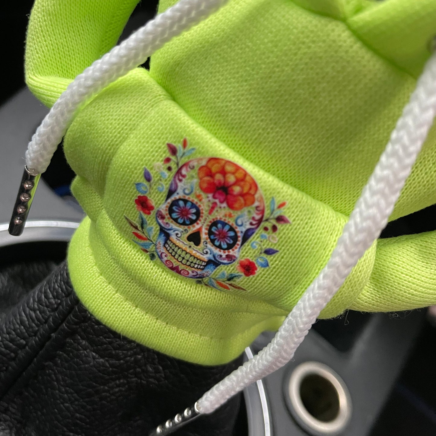 Green Flowers Skull Novelty Gear Stick Hoodie - Retro Fast Fords
