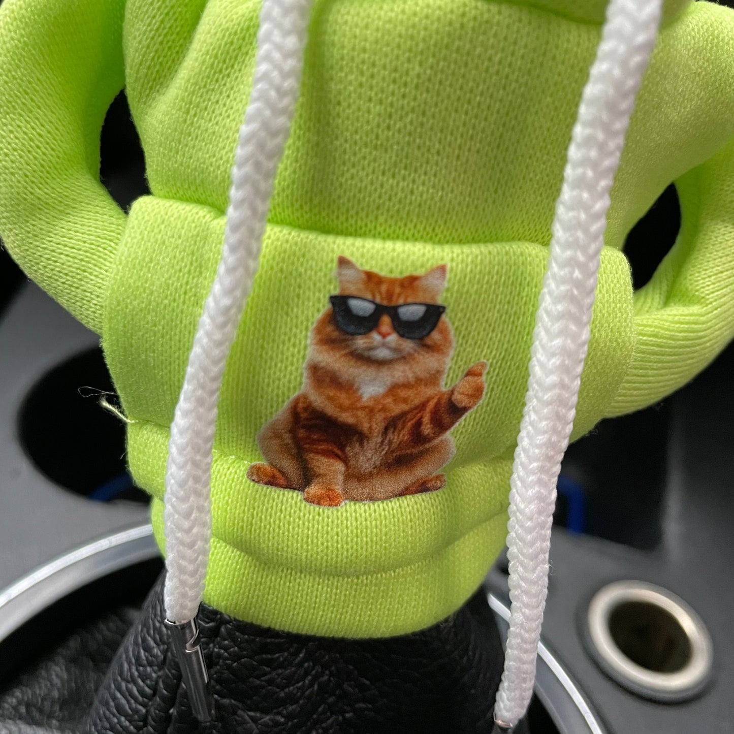 Green Groovy Cat Novelty Gear Stick Hoodie - Retro Fast Fords