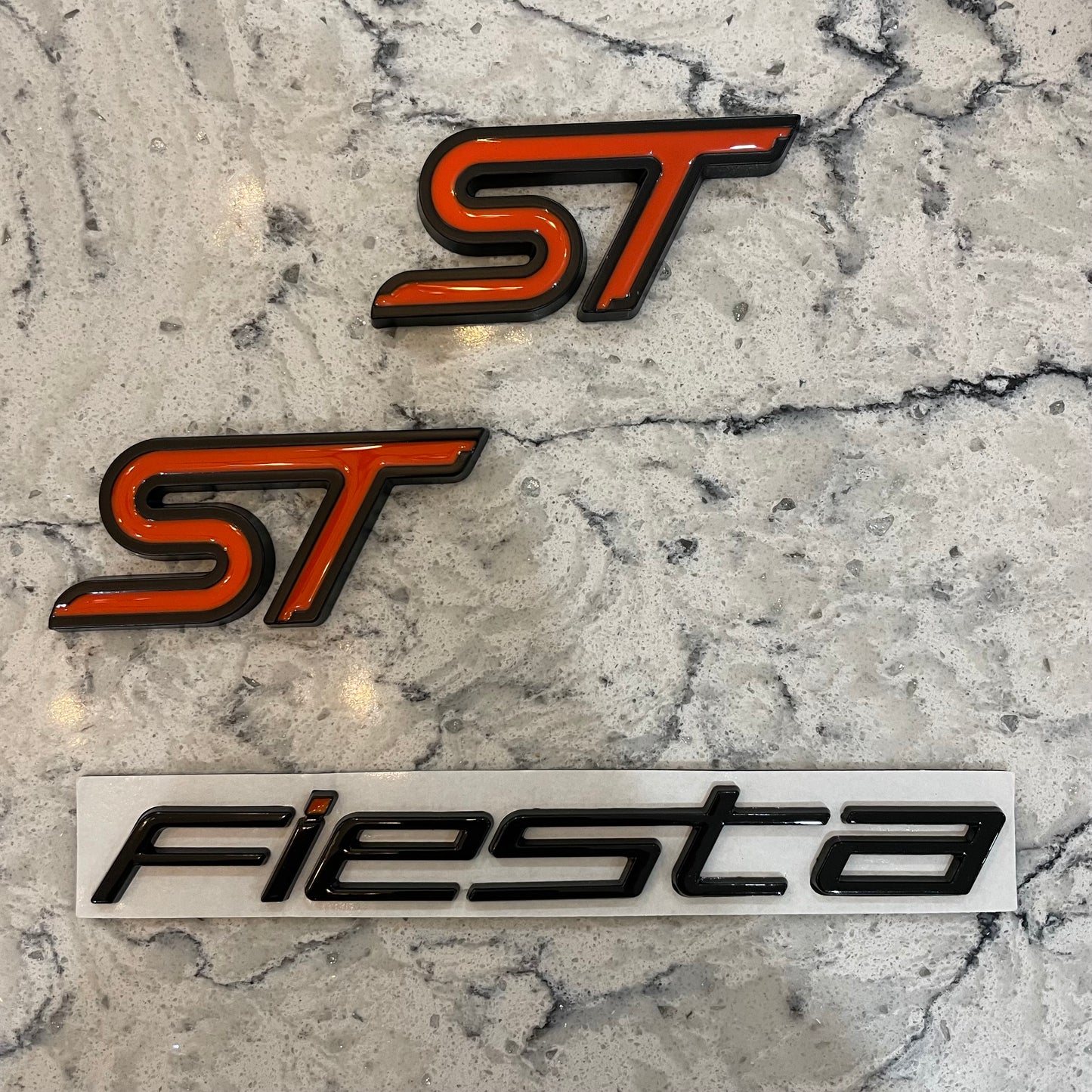 ST Badge set Orange With Black Outline, front and rear with matching Fiesta badge - Retro Fast Fords
