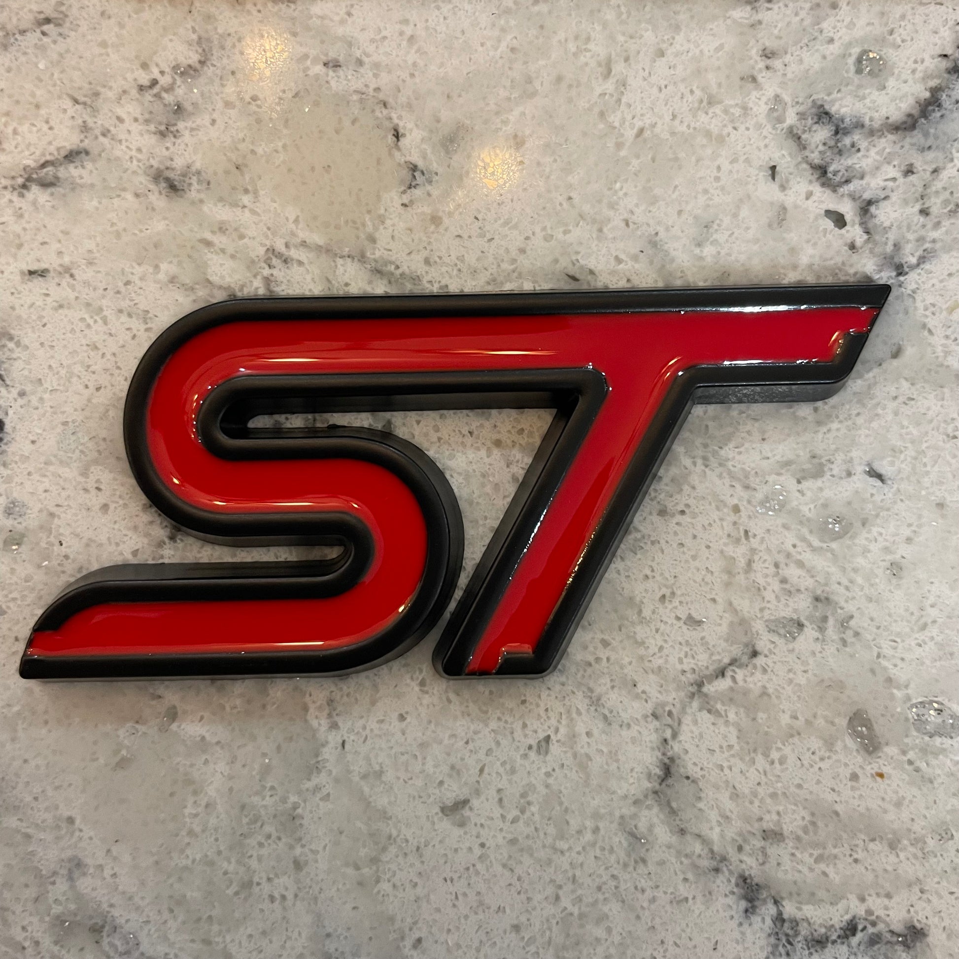 ST Badge set Red With Black Outline, front and rear with matching Fiesta badge - Retro Fast Fords