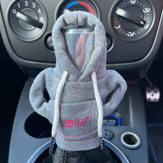 Subaru STI Pink Logo Gear Stick Hoodie Grey - Retro Fast Fords