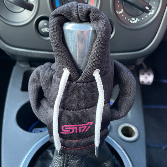 Subaru STI Pink Logo Gear Stick Hoodie Black - Retro Fast Fords