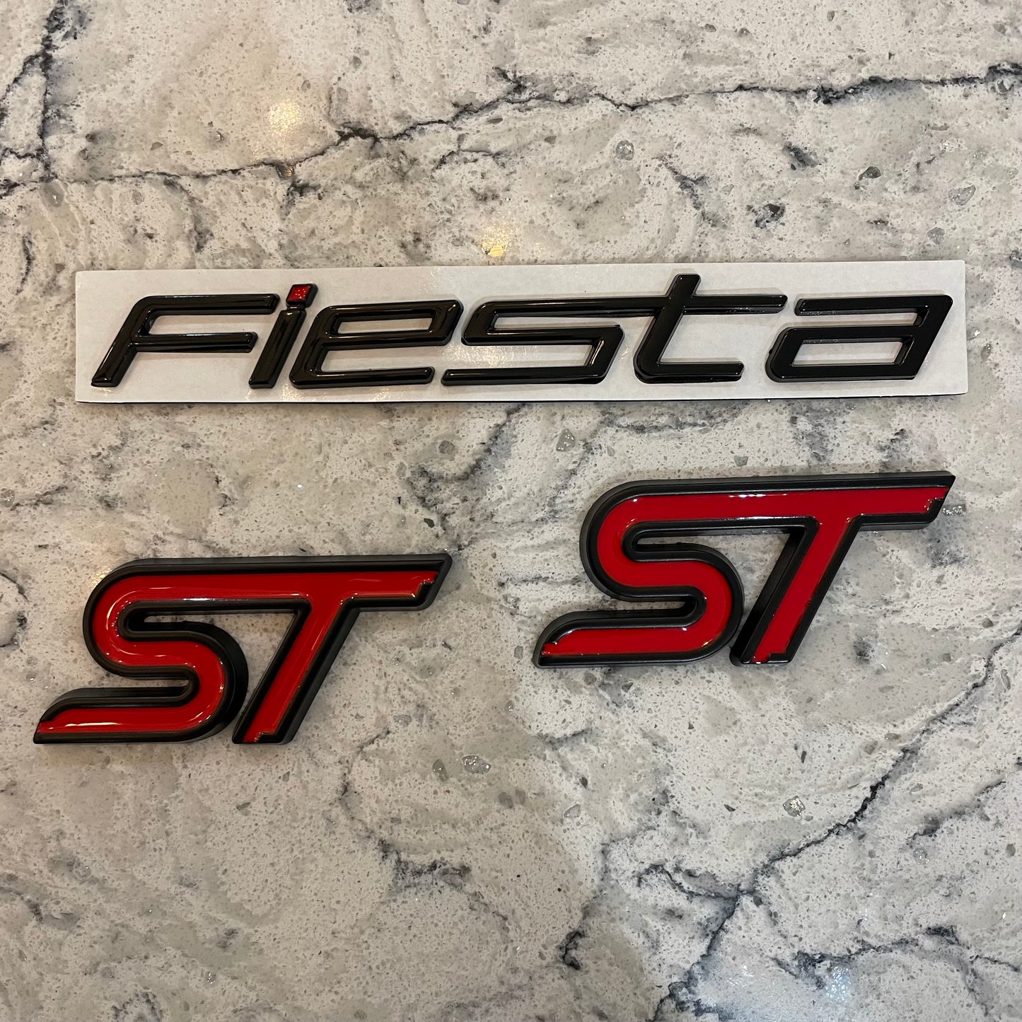 ST Badge set Red With Black Outline, front and rear with matching Fiesta badge - Retro Fast Fords