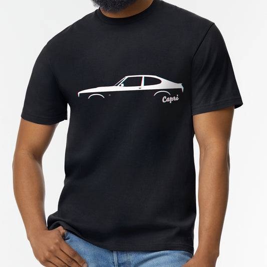 Ford Capri Mk3 Retro 3D Silhouette T-Shirt by Retro Fast Fords
