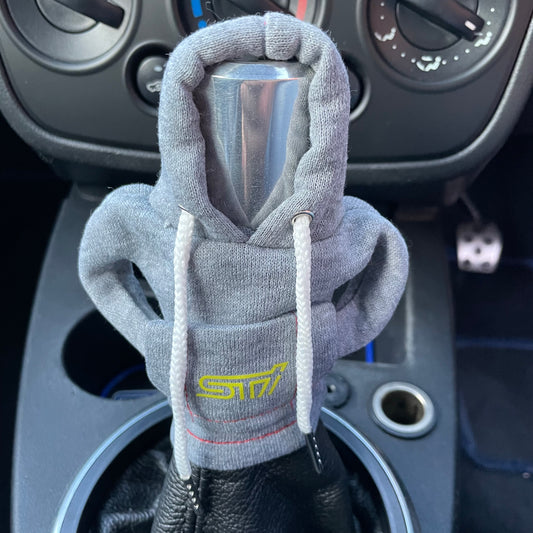 Subaru STI Yellow Logo Gear Stick Hoodie Grey - Retro Fast Fords