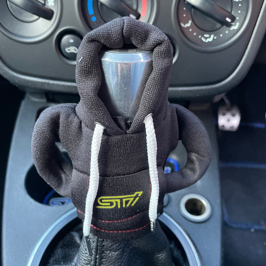 Subaru STI Yellow Logo Gear Stick Hoodie Black - Retro Fast Fords