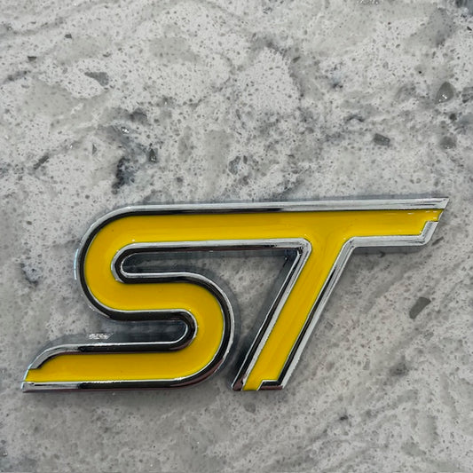 Ford ST Badge Yellow/Silver Outline, Stick On - Retro Fast Fords