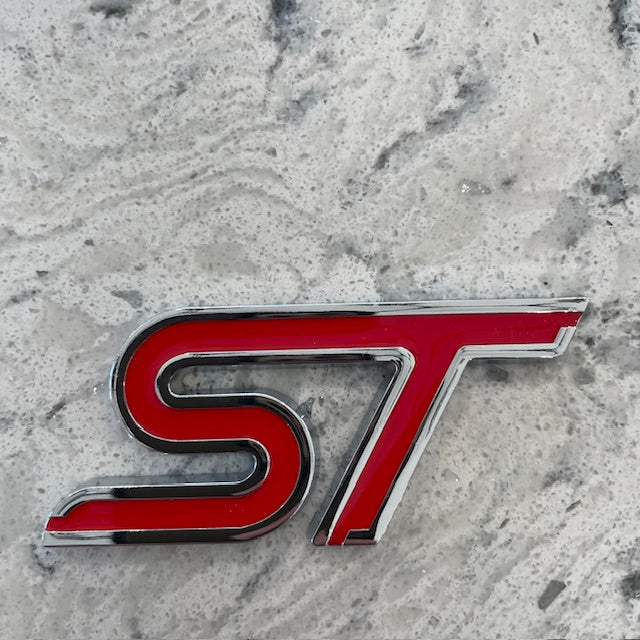 Ford ST Badge Red/Silver Outline, Stick On - Retro Fast Fords