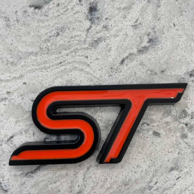 Ford ST Badge Orange/Black Outline, Stick On - Retro Fast Fords
