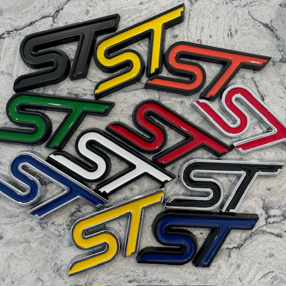 Ford ST Badge Orange/Black Outline, Stick On - Retro Fast Fords